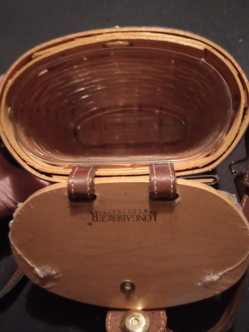 Longaberger Brown Leather-Strap Woven Basket Purse